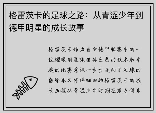 格雷茨卡的足球之路：从青涩少年到德甲明星的成长故事