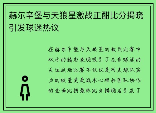 赫尔辛堡与天狼星激战正酣比分揭晓引发球迷热议